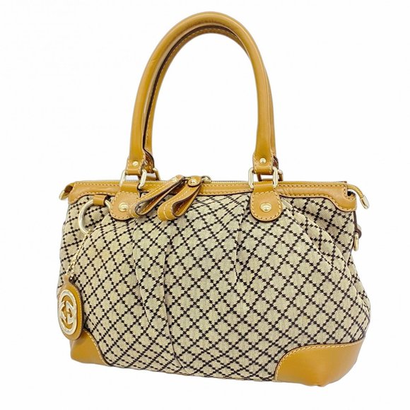 Gucci Diamante Sukey Handbag 247902 Canvas Beige Light Brown Champagne Women's - Picture 1 of 13